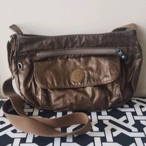 Kipling Brown Shiny Vinyl Crossbody Purse